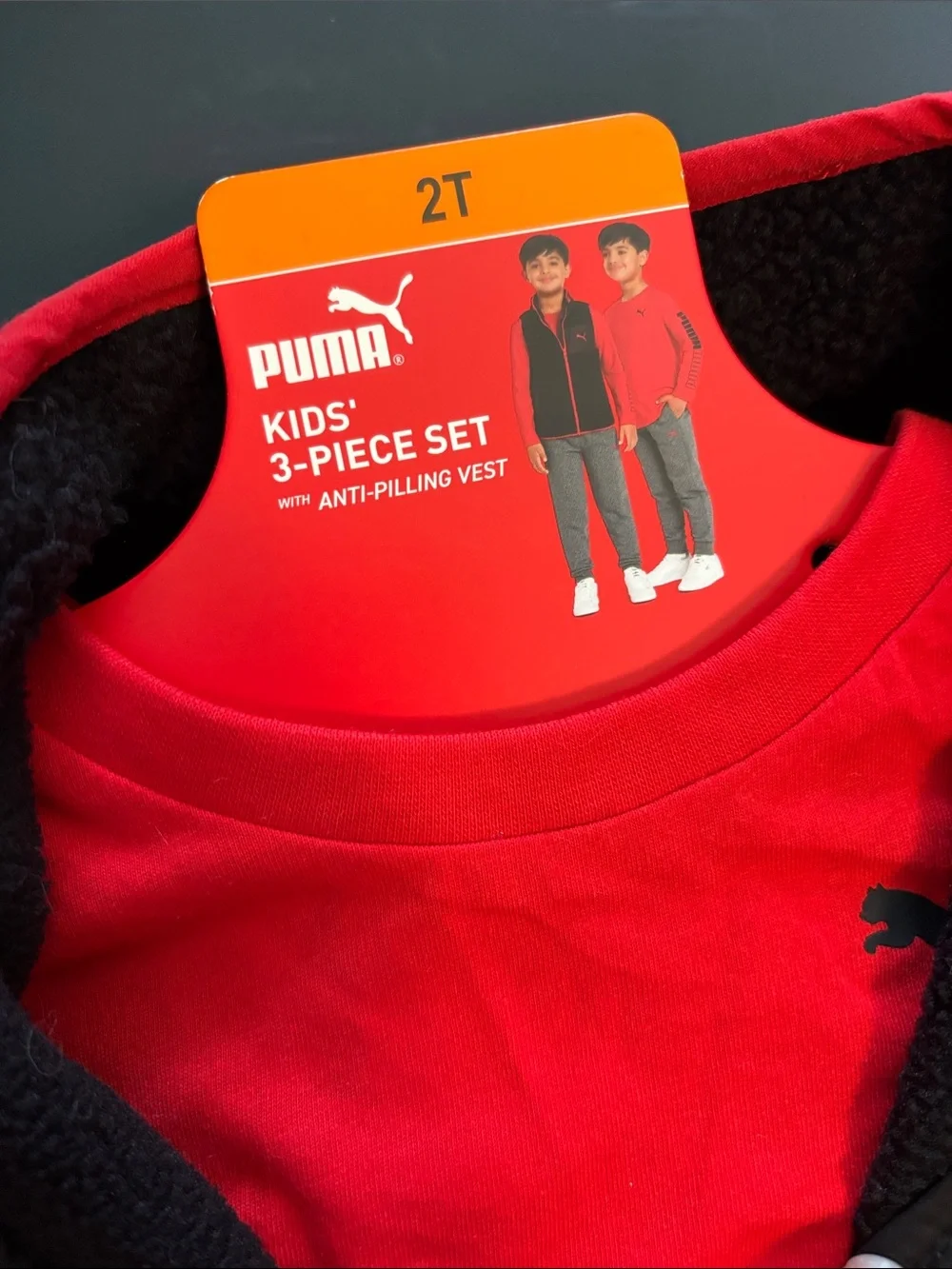 Puma Black Sherpa Vest with Red Long Sleeves Shirt & Gray Joggers, 2T - like new - Picture 6 of 6